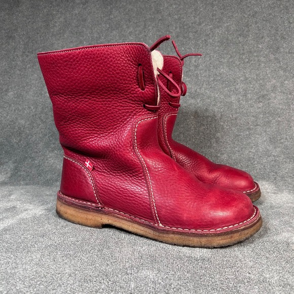 Duckfeet Arhus Shearling Red Pebbled Leather Boots Women's Size EU 42 US 10.5-11 - Picture 2 of 16